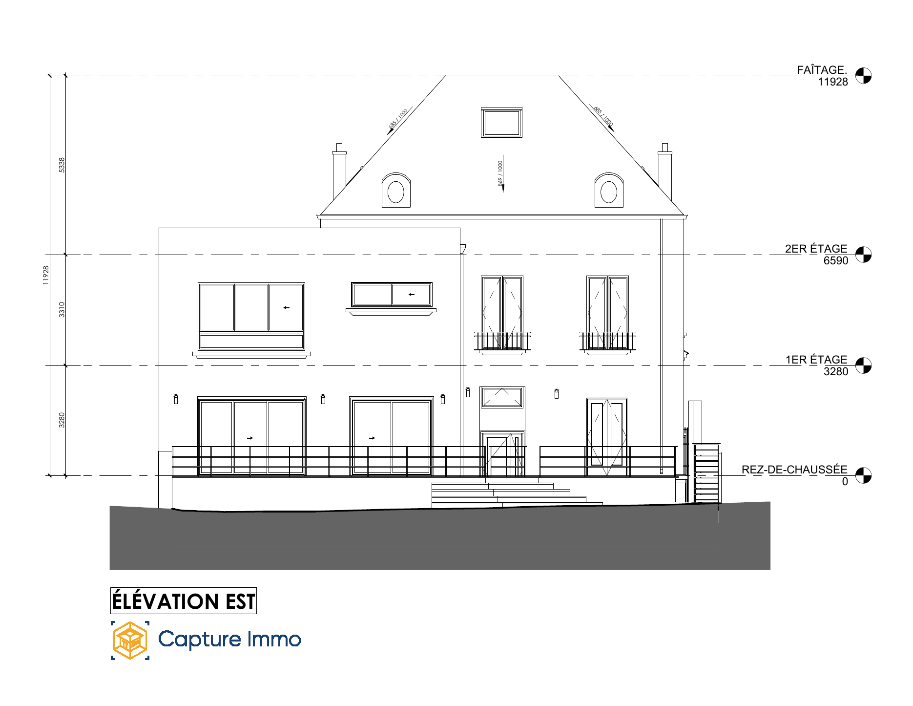 Façade est · côté jardin — extrait du dossier de cette maison.