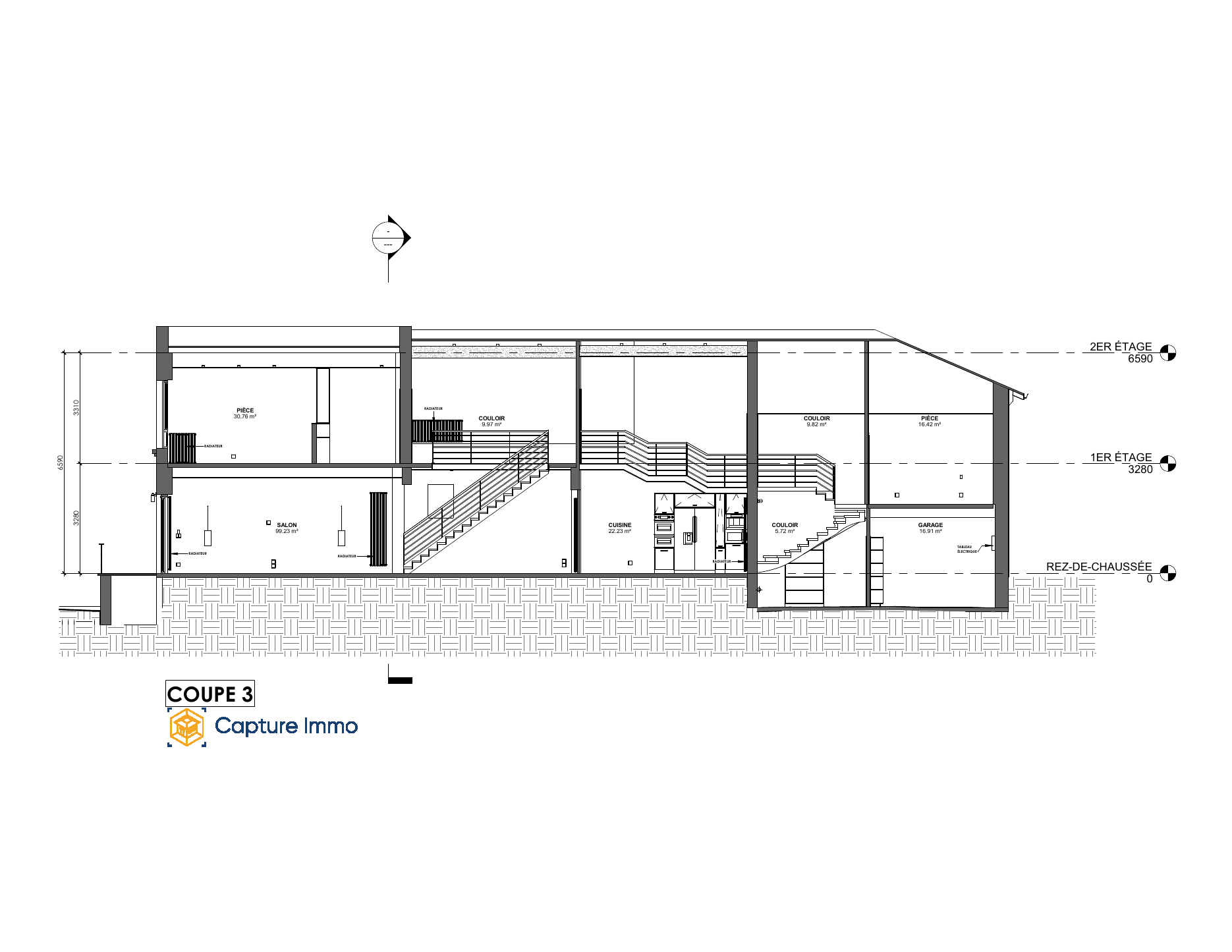 Coupe 3 · lecture longitudinale — extrait du dossier de cette maison.