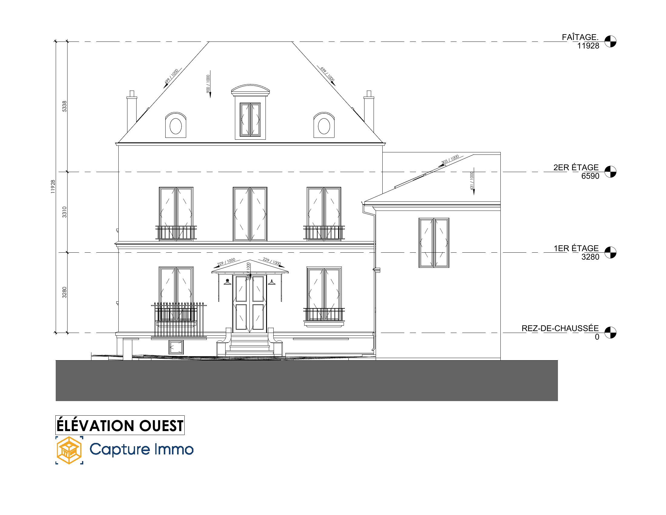 Façade ouest · entrée — extrait du dossier de cette maison.