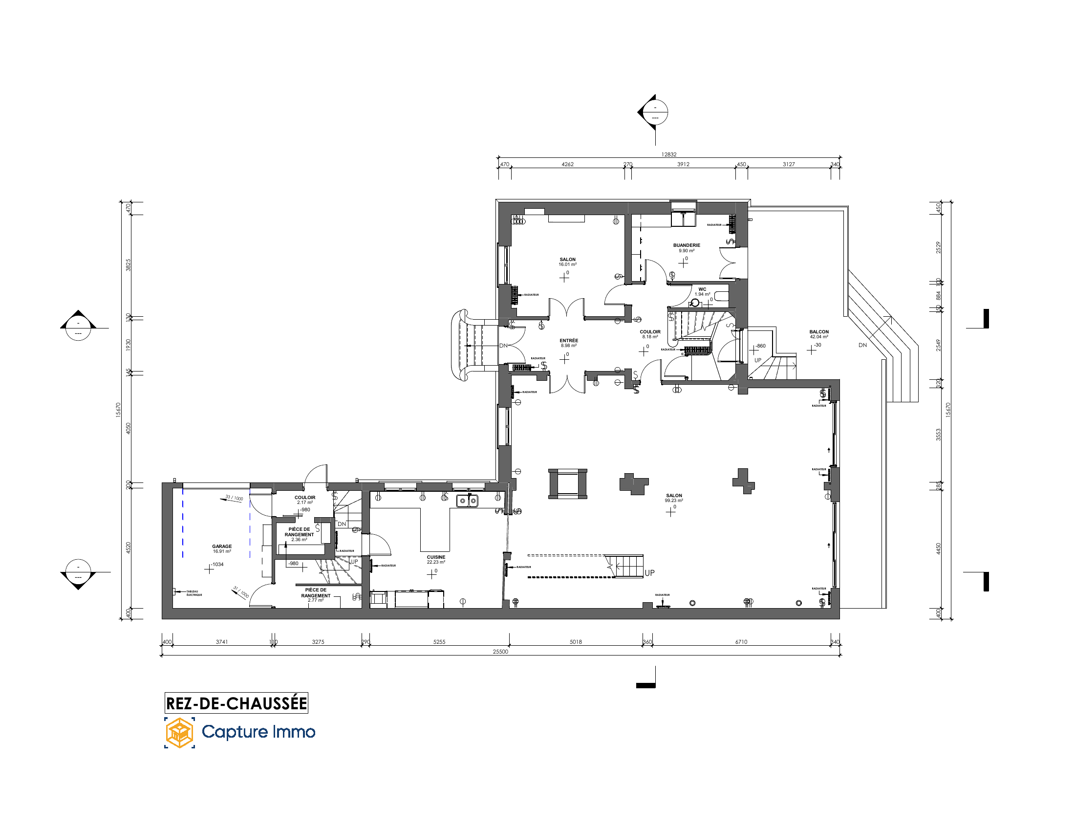 Plan coté · rez-de-chaussée — extrait du dossier de cette maison.